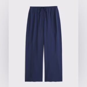 Abercrombie & Fitch Textured Navy Blue Wide-Leg Pants